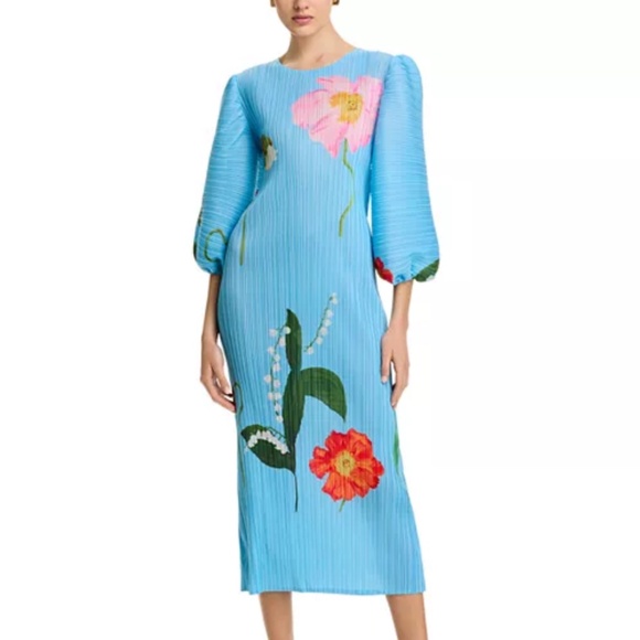 Nancy Yang Crinkled Puff Sleeve Dress NWT - Picture 1 of 8